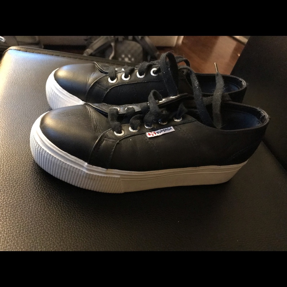 Superga black leather platform sneakers US 7.5